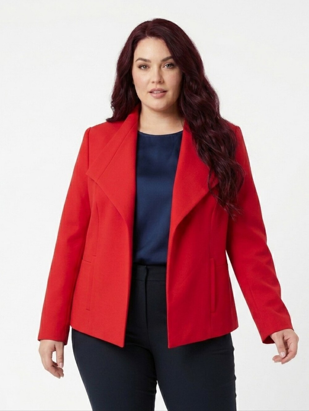 Talbots Blazer Women Size 20W Reddish Orange Open Front Vertical Pockets Lined